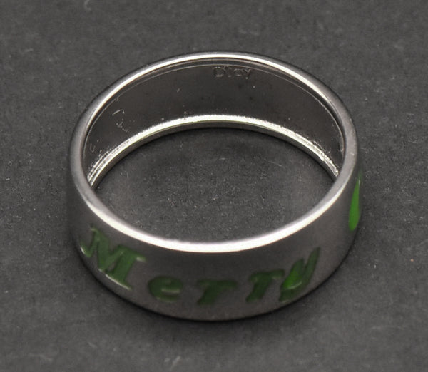 Sterling Silver Glow in the Dark "Merry Christmas" Band - Size 8