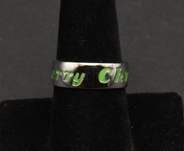 Sterling Silver Glow in the Dark "Merry Christmas" Band - Size 8