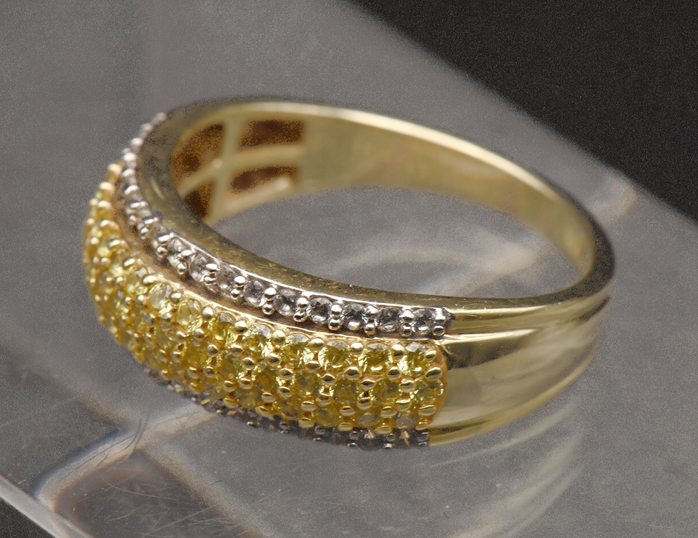 Vintage Gold Tone Sterling Silver Yellow Cubic Zirconia Ring - Size 9.25