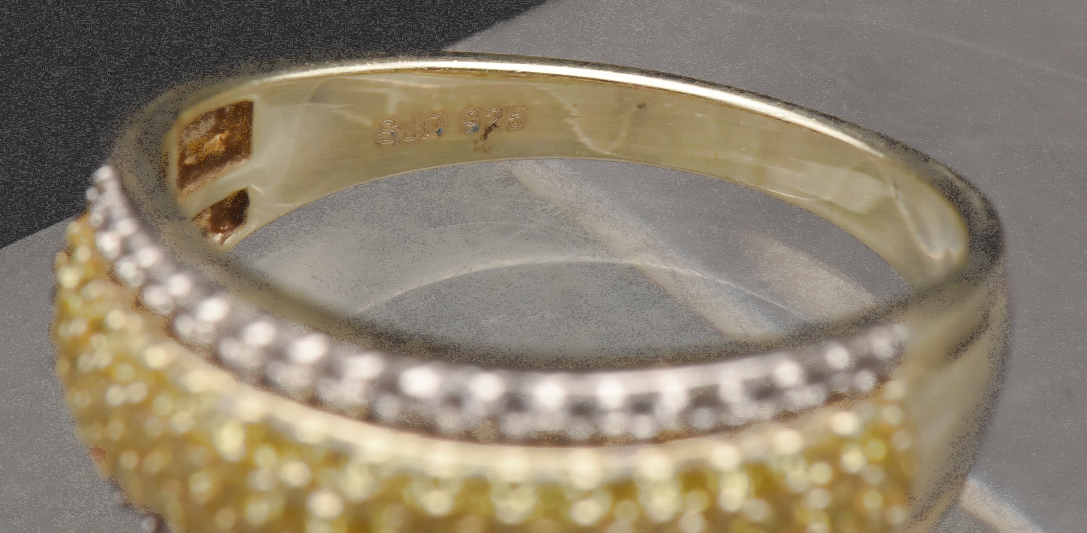 Vintage Gold Tone Sterling Silver Yellow Cubic Zirconia Ring - Size 9.25