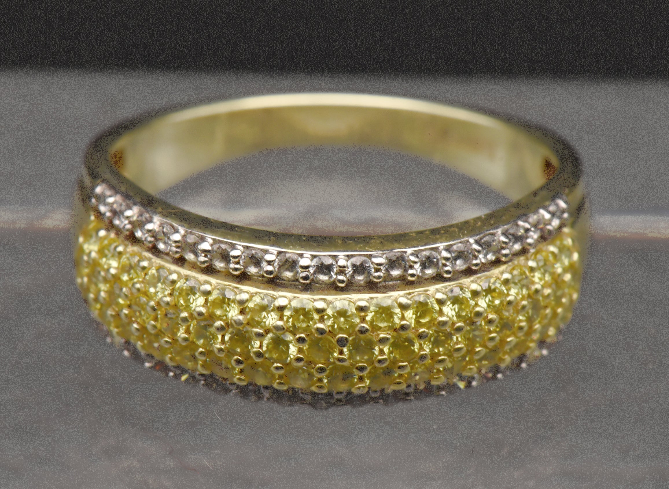 Vintage Gold Tone Sterling Silver Yellow Cubic Zirconia Ring - Size 9.25