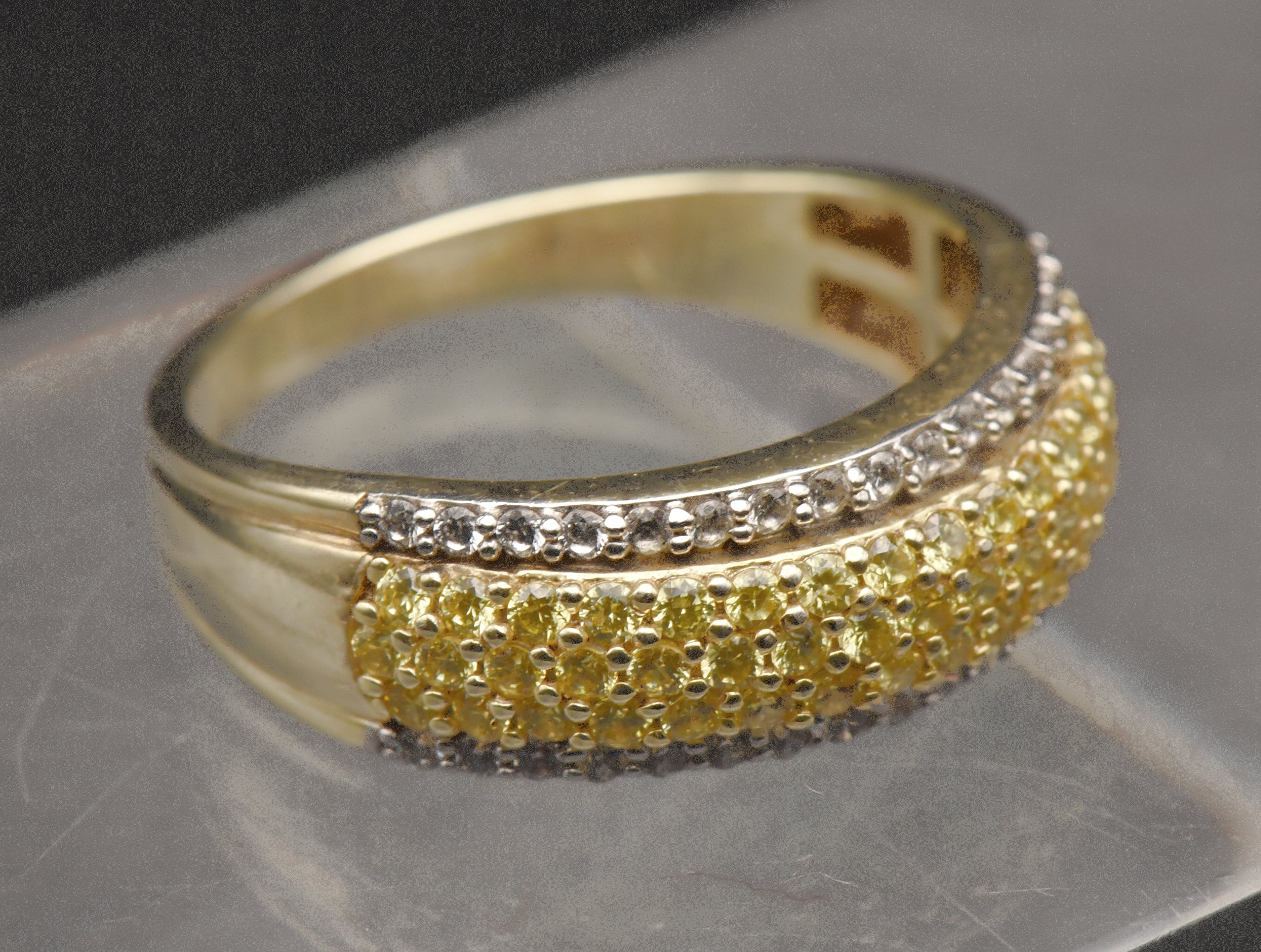 Vintage Gold Tone Sterling Silver Yellow Cubic Zirconia Ring - Size 9.25