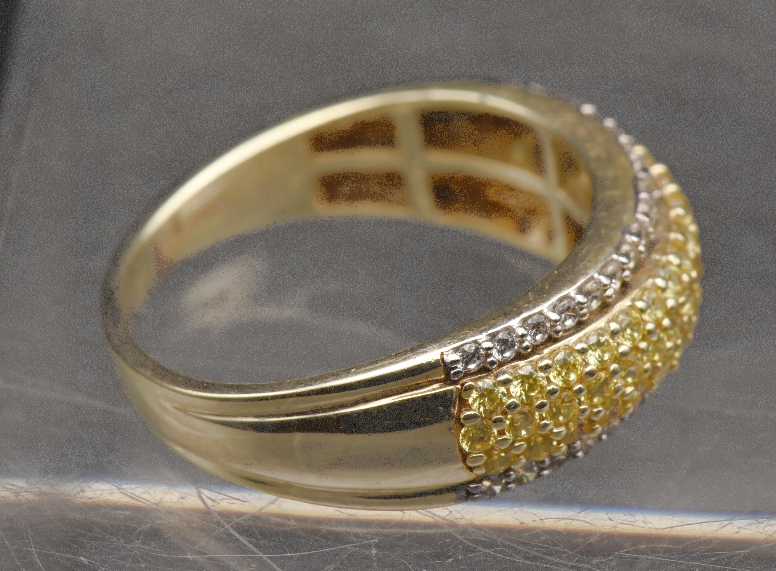 Vintage Gold Tone Sterling Silver Yellow Cubic Zirconia Ring - Size 9.25