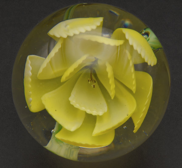 Vintage Yellow Flower Encased Glass Paperweight