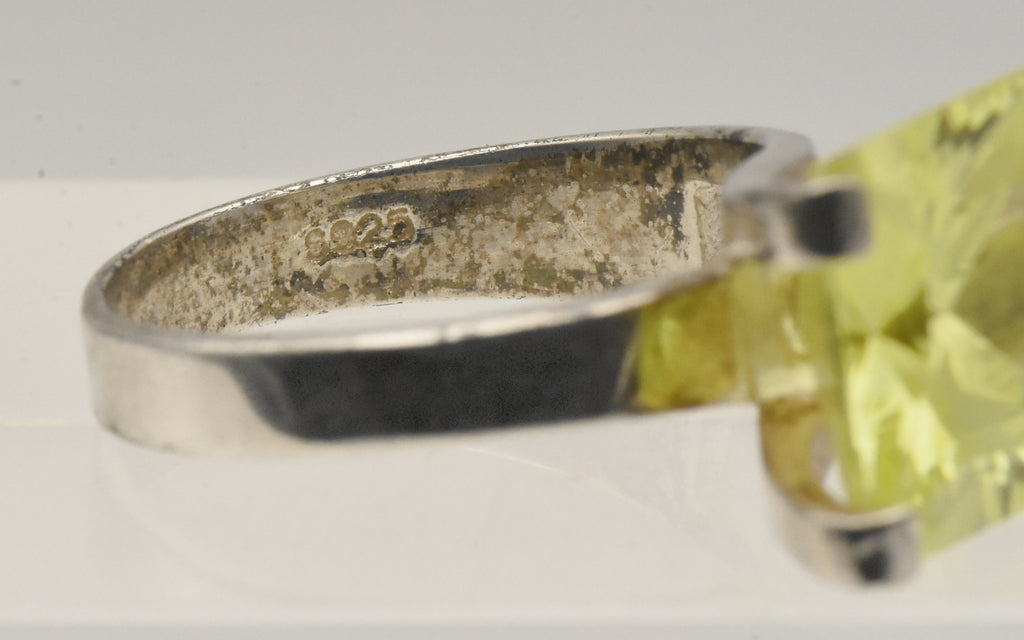 Vintage Sterling Silver Yellow Cubic Zirconia Modern Design Ring - Size 9.25