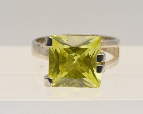 Vintage Sterling Silver Yellow Cubic Zirconia Modern Design Ring - Size 9.25