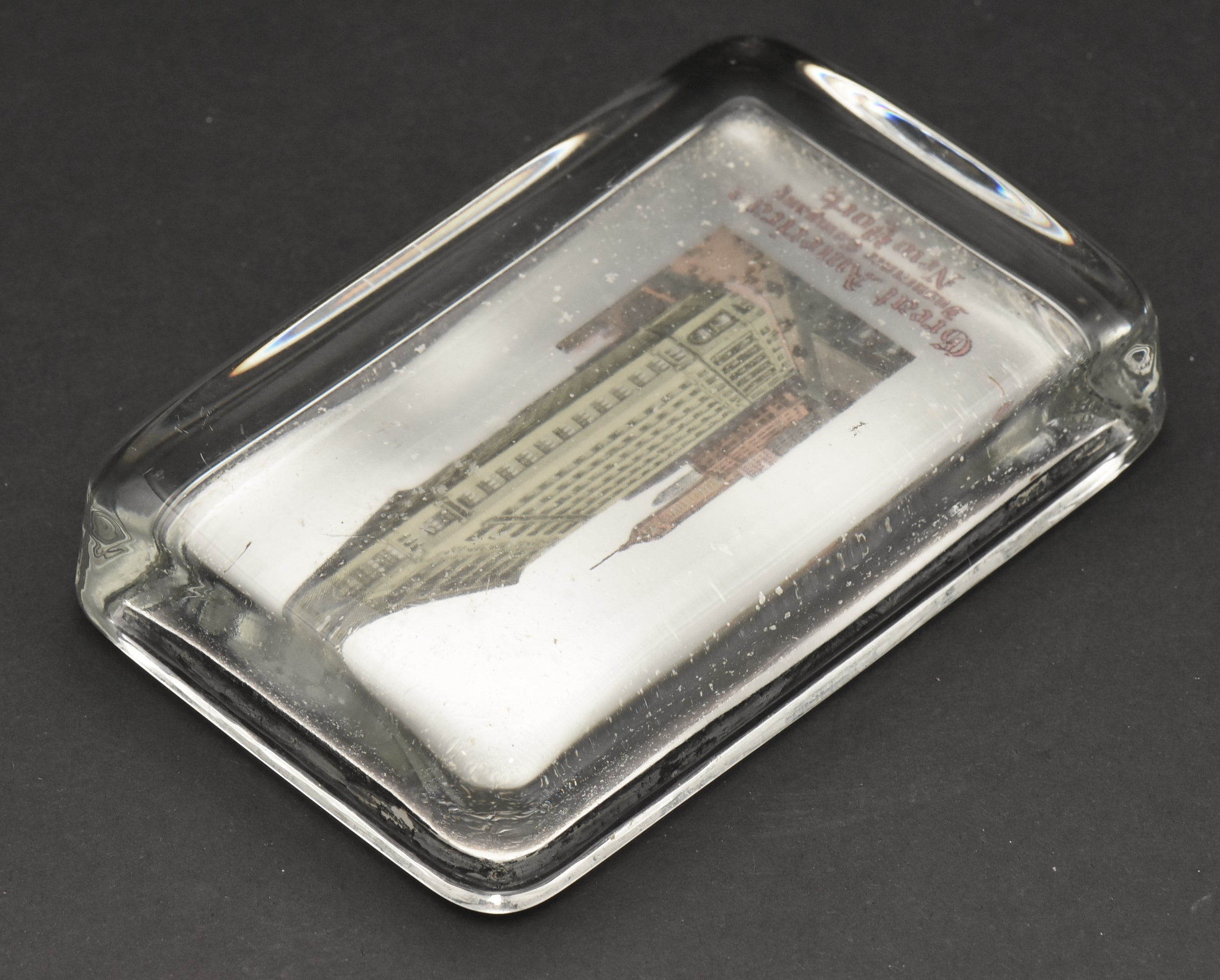 Vintage New York Advertising Glass Paperweight with Flatiron Building