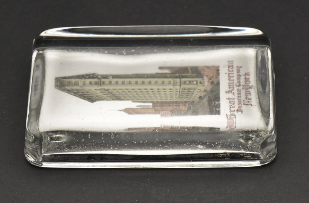 Vintage New York Advertising Glass Paperweight with Flatiron Building