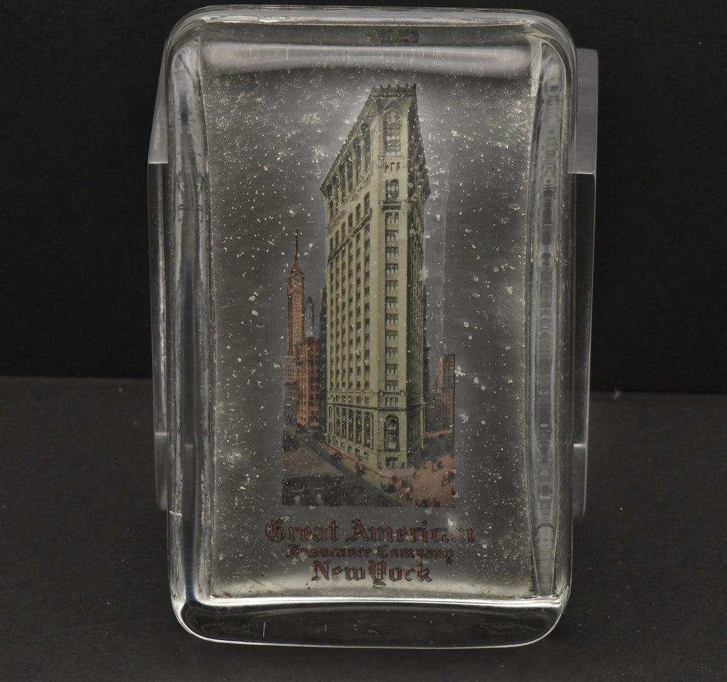 Vintage New York Advertising Glass Paperweight with Flatiron Building