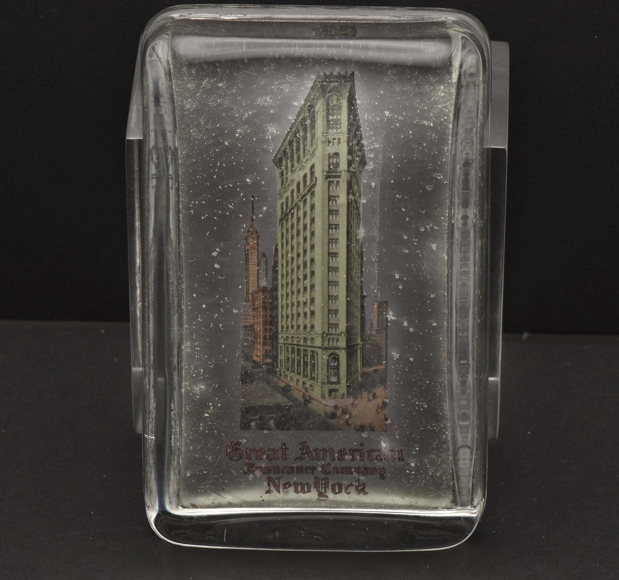 Vintage New York Advertising Glass Paperweight with Flatiron Building