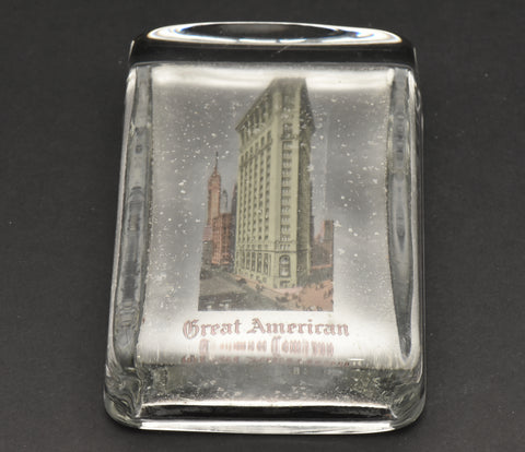 Vintage New York Advertising Glass Paperweight with Flatiron Building